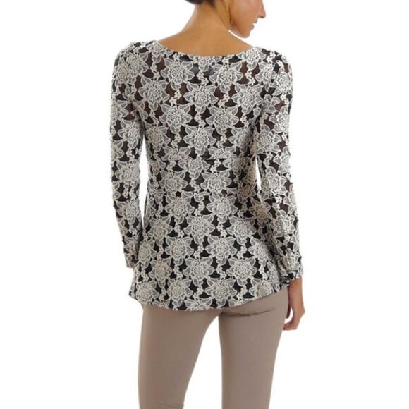 NEW! Boho Scoop Neck Mesh Lace Tie Long Sleeve Top - Picture 2 of 3